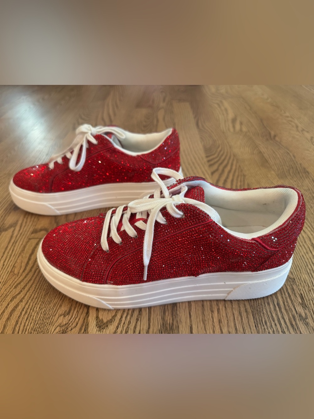 Jessica Simpson Women’s Sparkling Ruby Red Platform Sneakers - Picture 2 of 9